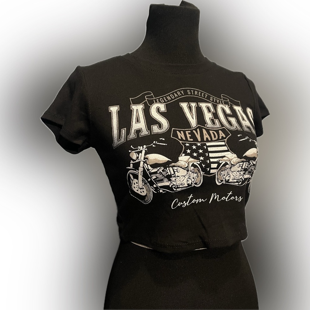 Black Las Vegas Graphic Crop Top (small) NWOT